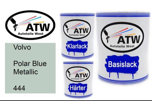 Volvo, Polar Blue Metallic, 444: 1L Lackdose + 1L Klarlack + 500ml Härter - Set, von ATW Autoteile West.